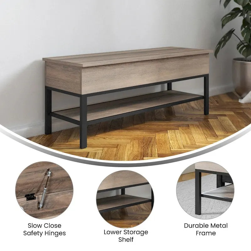 Banc de rangement avec abattant supérieur et étagère inférieure