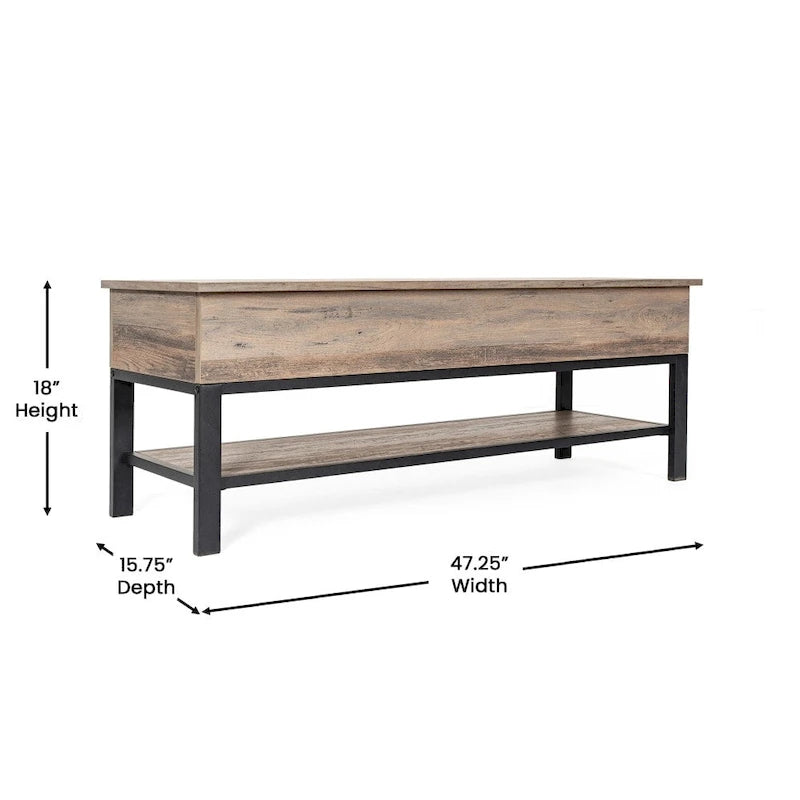 Banc de rangement avec abattant supérieur et étagère inférieure