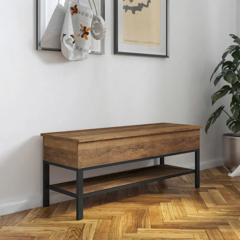 Banc de rangement avec abattant supérieur et étagère inférieure