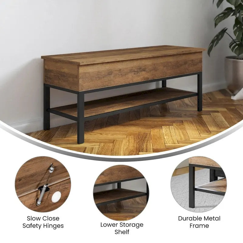 Banc de rangement avec abattant supérieur et étagère inférieure