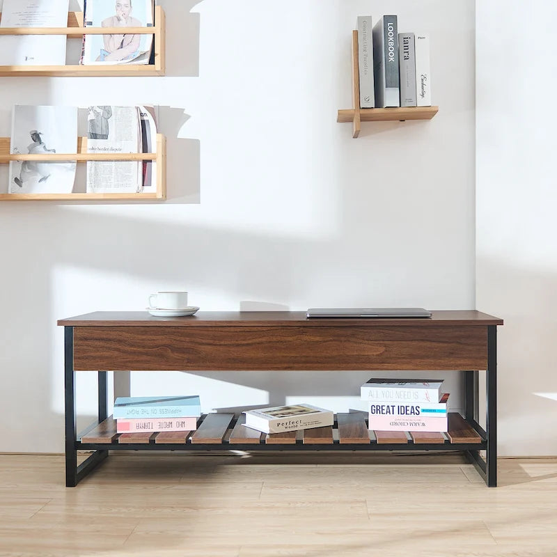 Banc de rangement en bois avec compartiment à couvercle relevable et étagère à chaussures