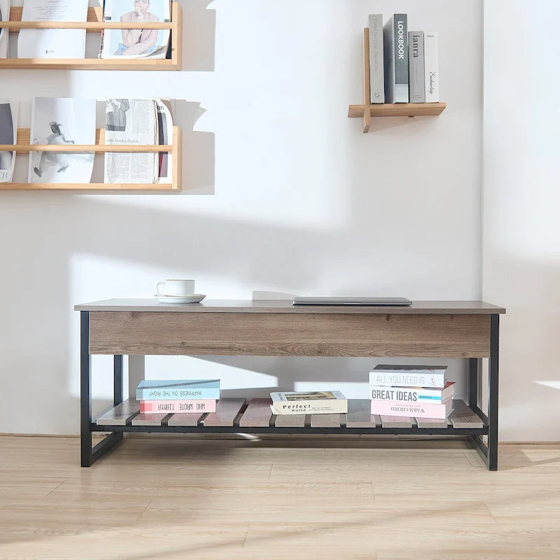 Banc de rangement en bois avec compartiment à couvercle relevable et étagère à chaussures