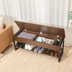 Banc de rangement en bois avec compartiment à couvercle relevable et étagère à chaussures