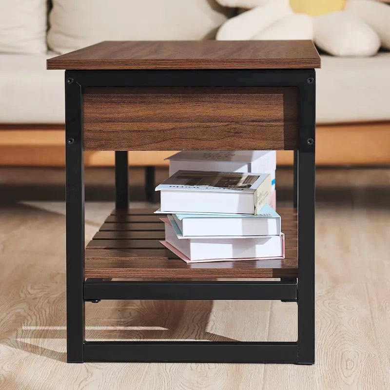 Banc de rangement en bois avec compartiment à couvercle relevable et étagère à chaussures