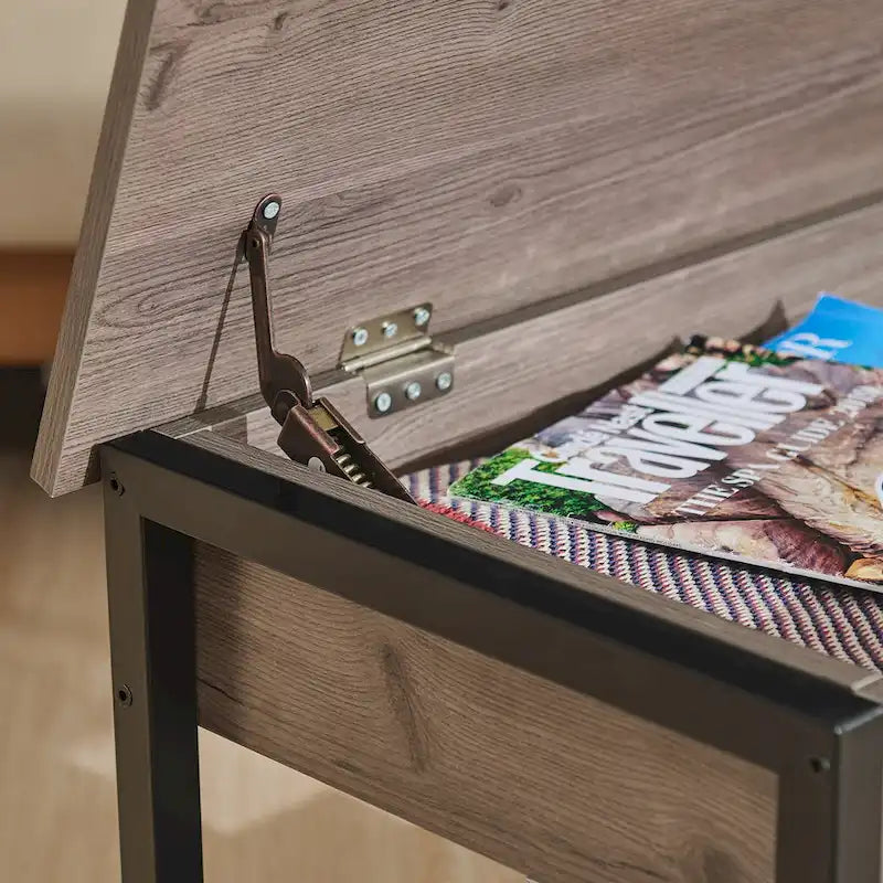 Banc de rangement en bois avec compartiment à couvercle relevable et étagère à chaussures