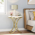 Table d'appoint ronde avec plateau aspect marbre et structure en métal