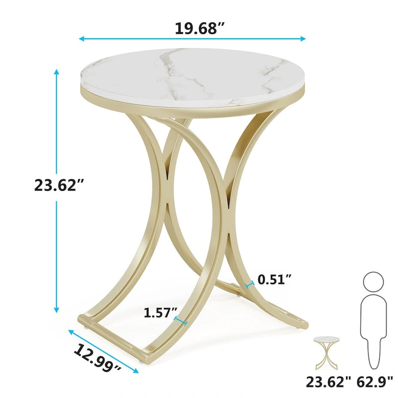 Table d'appoint ronde avec plateau aspect marbre et structure en métal