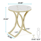 Table d'appoint ronde avec plateau aspect marbre et structure en métal