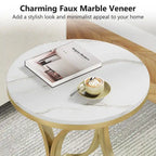Table d'appoint ronde avec plateau aspect marbre et structure en métal
