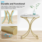 Table d'appoint ronde avec plateau aspect marbre et structure en métal