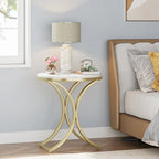 Table d'appoint ronde avec plateau aspect marbre et structure en métal