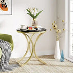 Table d'appoint ronde avec plateau aspect marbre et structure en métal