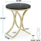 Table d'appoint ronde avec plateau aspect marbre et structure en métal