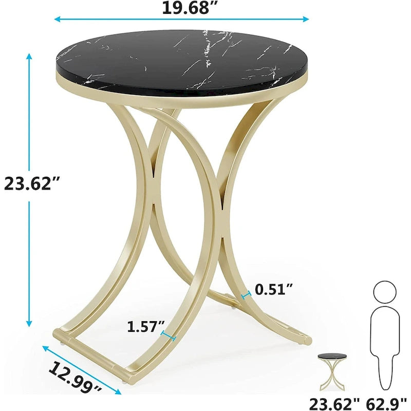 Table d'appoint ronde avec plateau aspect marbre et structure en métal