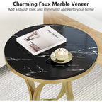 Table d'appoint ronde avec plateau aspect marbre et structure en métal