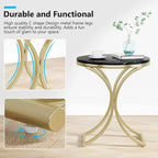 Table d'appoint ronde avec plateau aspect marbre et structure en métal