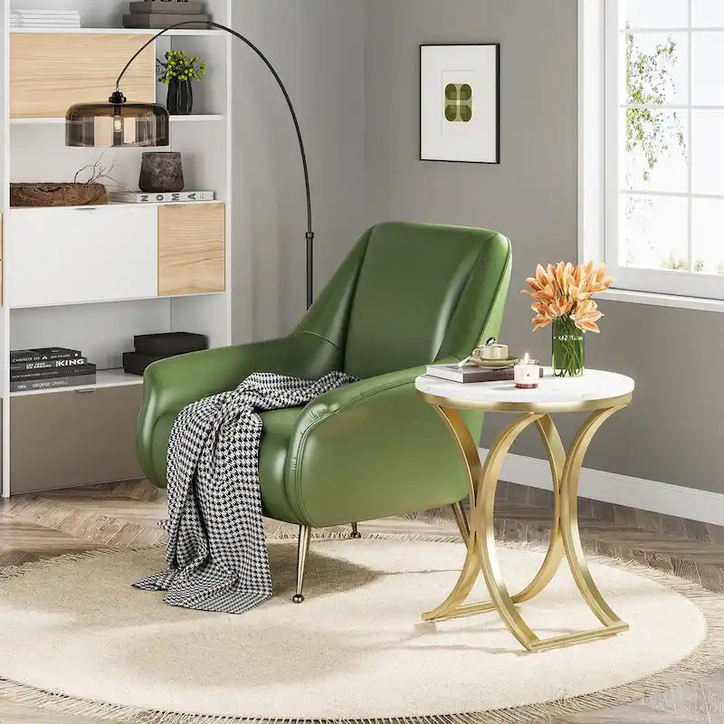 Table d'appoint ronde avec plateau aspect marbre et structure en métal