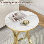 Table d'appoint ronde avec plateau aspect marbre et structure en métal