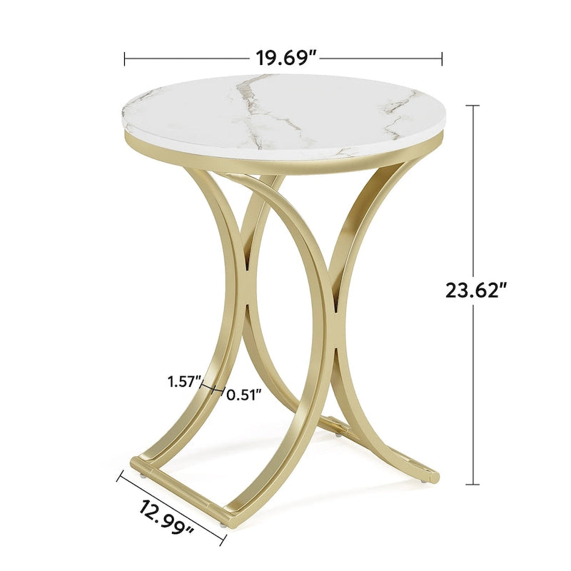 Table d'appoint ronde avec plateau aspect marbre et structure en métal