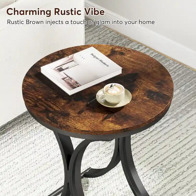 Table d'appoint ronde avec plateau aspect marbre et structure en métal