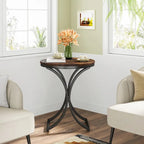 Table d'appoint ronde avec plateau aspect marbre et structure en métal