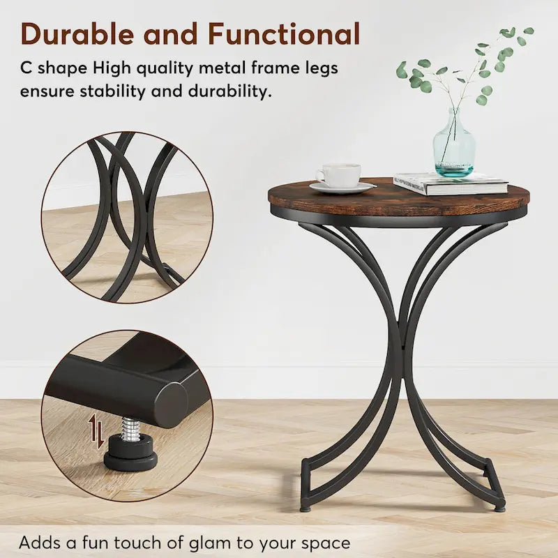 Table d'appoint ronde avec plateau aspect marbre et structure en métal