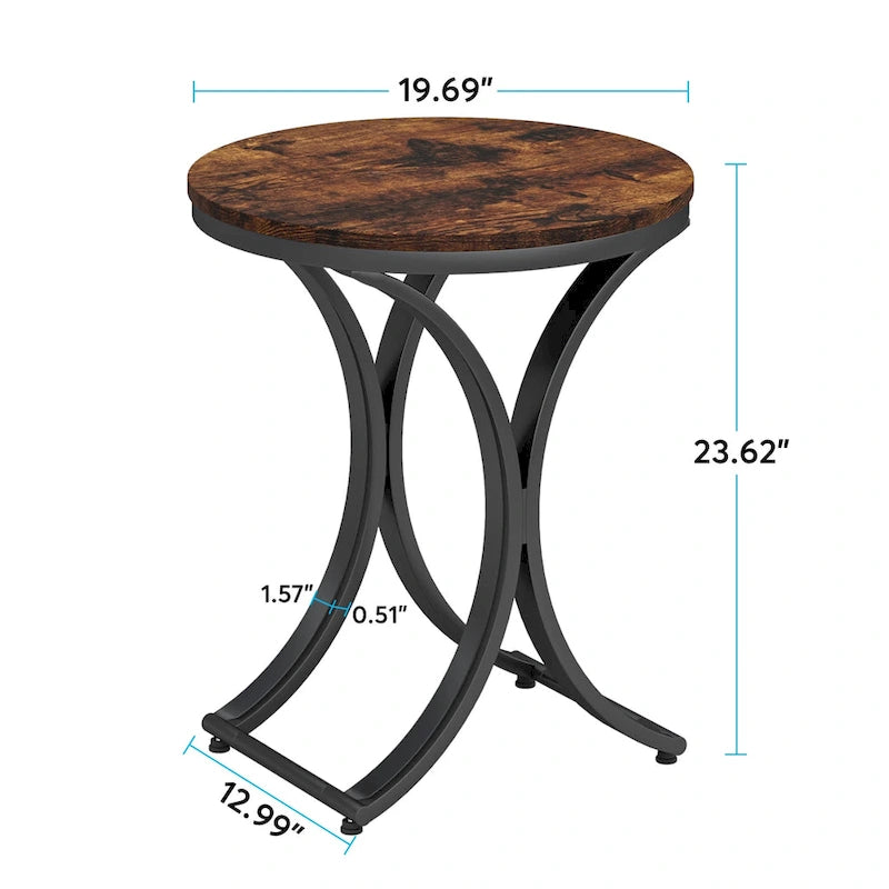 Table d'appoint ronde avec plateau aspect marbre et structure en métal