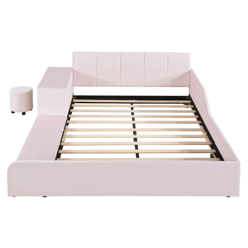 Lit plateforme tapissé en velours pleine grandeur avec bureau pour enfants