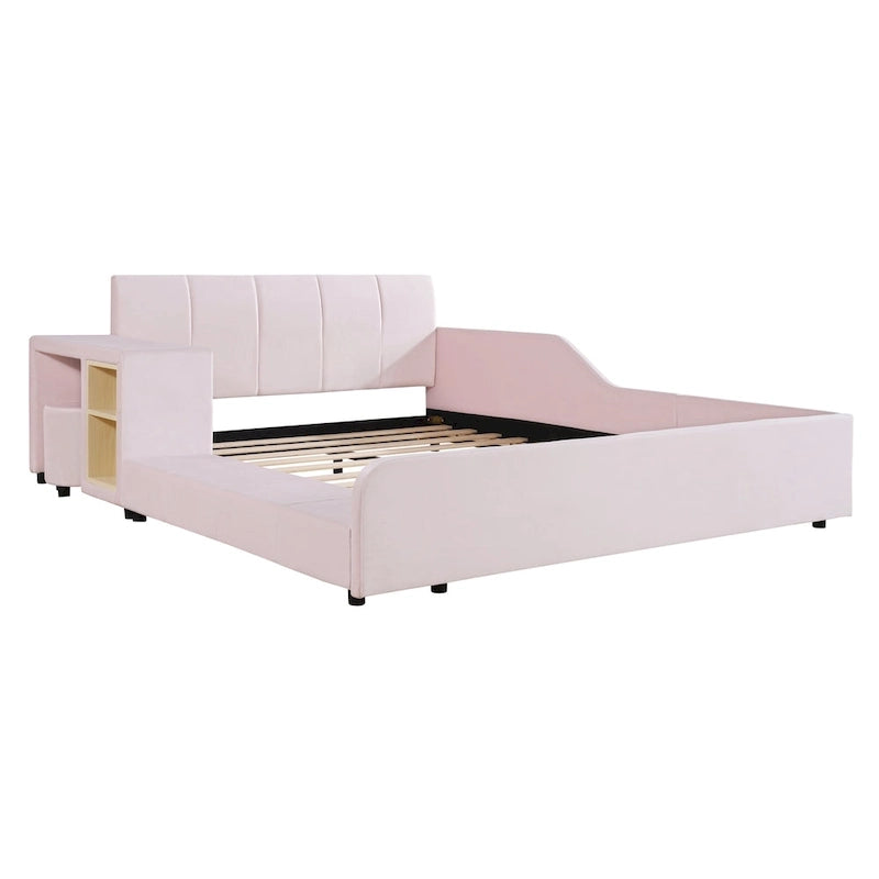 Lit plateforme tapissé en velours pleine grandeur avec bureau pour enfants