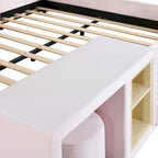 Lit plateforme tapissé en velours pleine grandeur avec bureau pour enfants