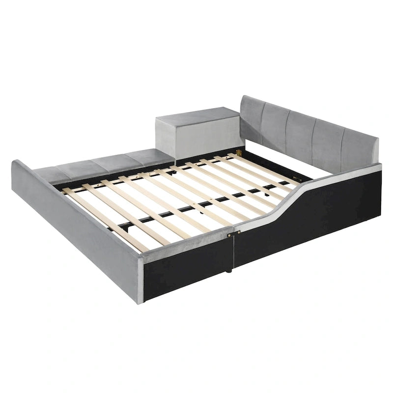 Lit plateforme tapissé en velours pleine grandeur avec bureau pour enfants