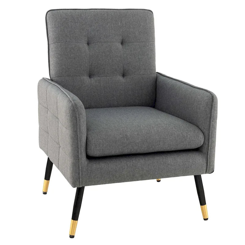 Fauteuil d'appoint rembourré avec dossier capitonné et pieds en métal