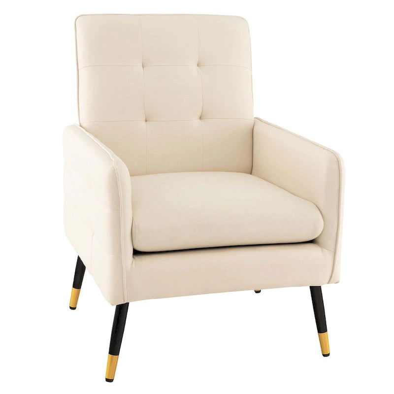 Fauteuil d'appoint rembourré avec dossier capitonné et pieds en métal