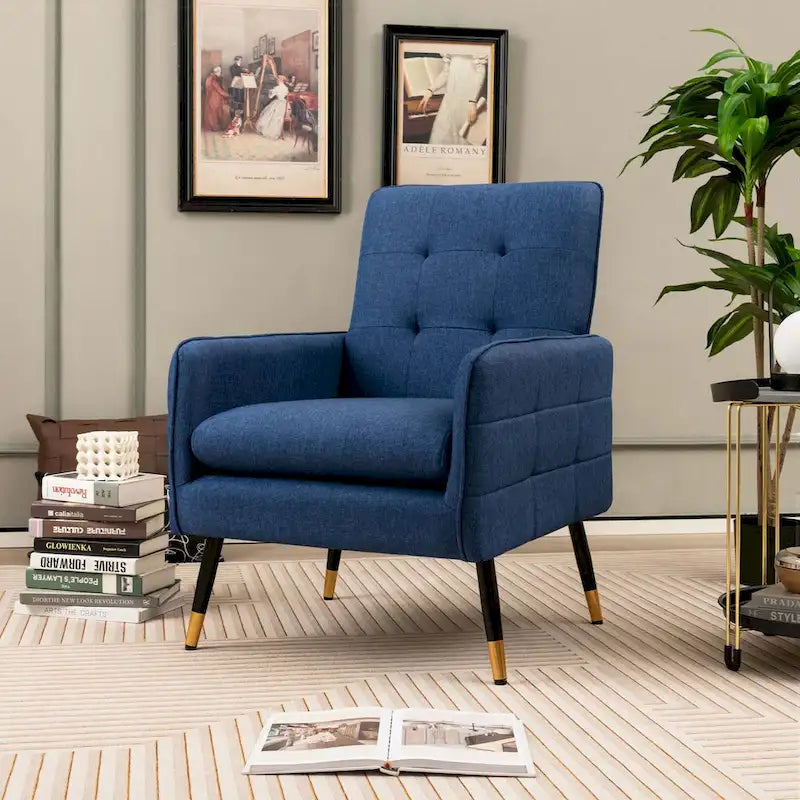 Fauteuil d'appoint rembourré avec dossier capitonné et pieds en métal