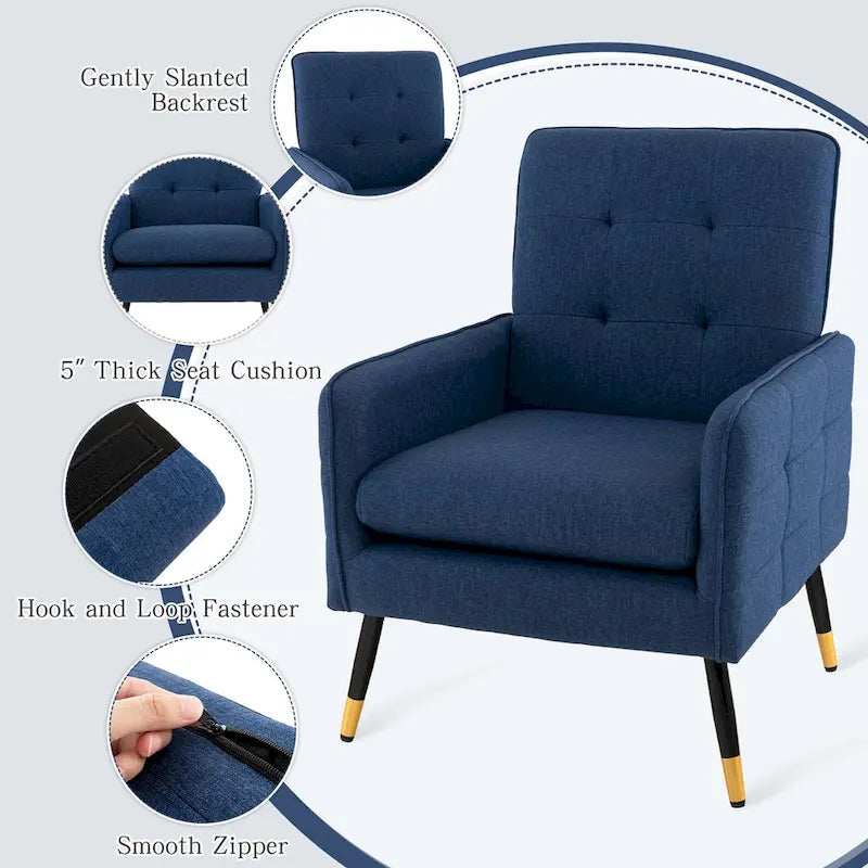 Fauteuil d'appoint rembourré avec dossier capitonné et pieds en métal