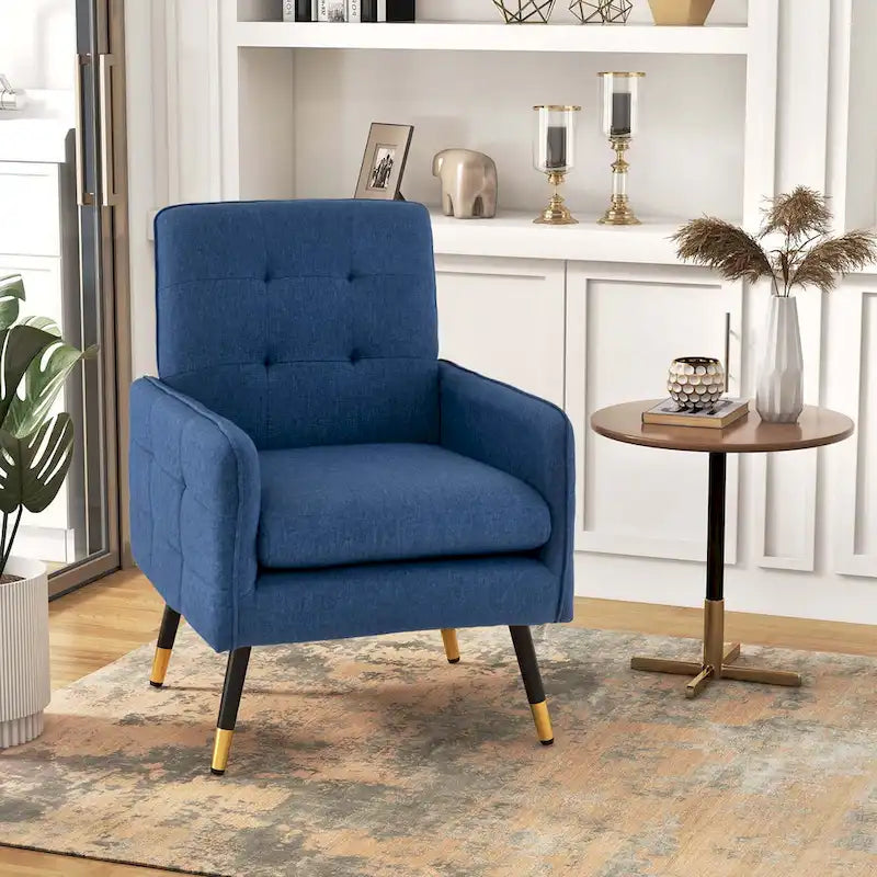 Fauteuil d'appoint rembourré avec dossier capitonné et pieds en métal
