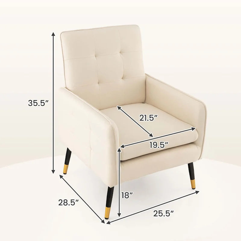 Fauteuil d'appoint rembourré avec dossier capitonné et pieds en métal