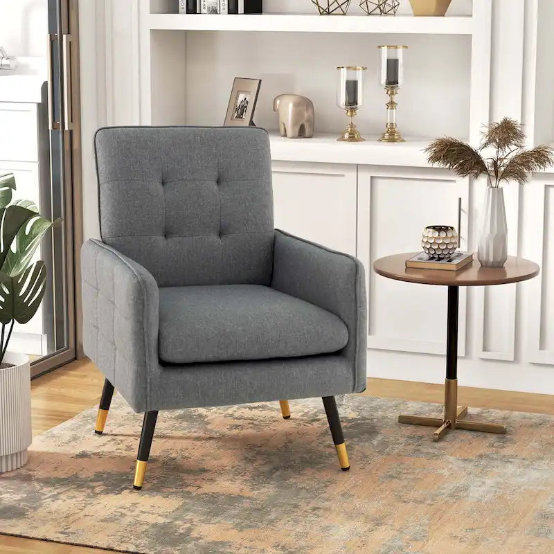Fauteuil d'appoint rembourré avec dossier capitonné et pieds en métal