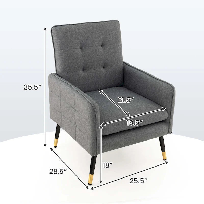 Fauteuil d'appoint rembourré avec dossier capitonné et pieds en métal
