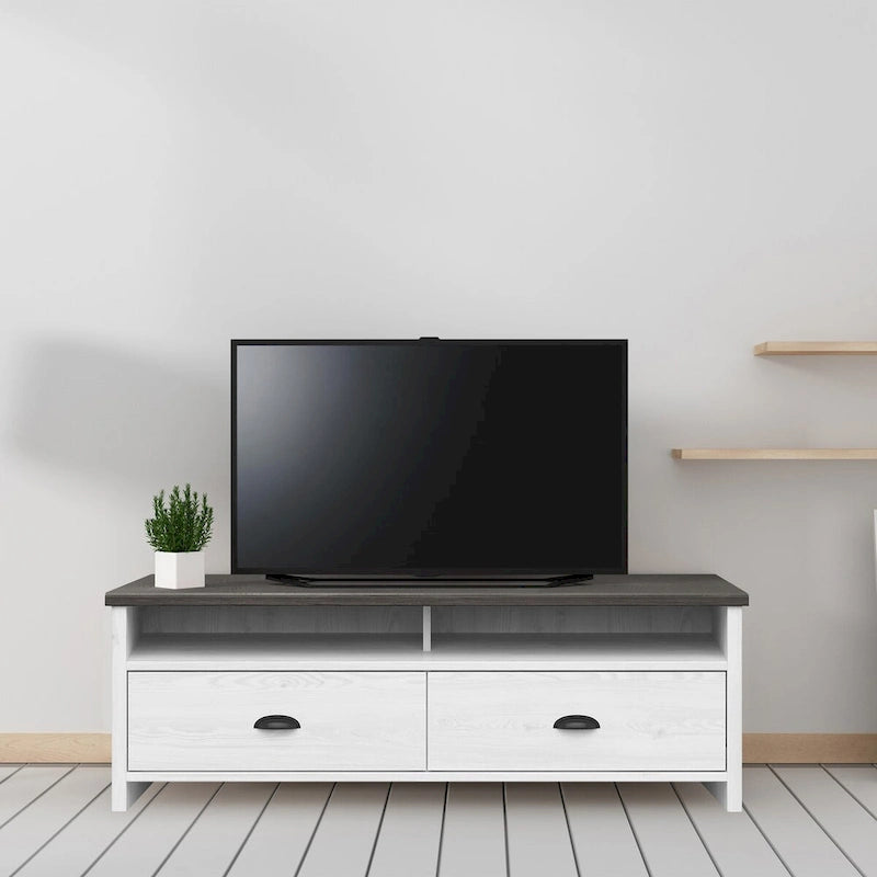 Meuble TV de 50 pouces avec tiroirs de rangement – Blanc vieilli