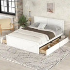 Cadre de lit plateforme en bois massif avec 4 tiroirs de rangement
