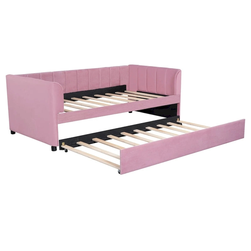 Lit de repos en velours jumeau avec lit gigogne