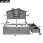 Lit plateforme double avec tête de lit en forme de maison et 2 tiroirs de rangement