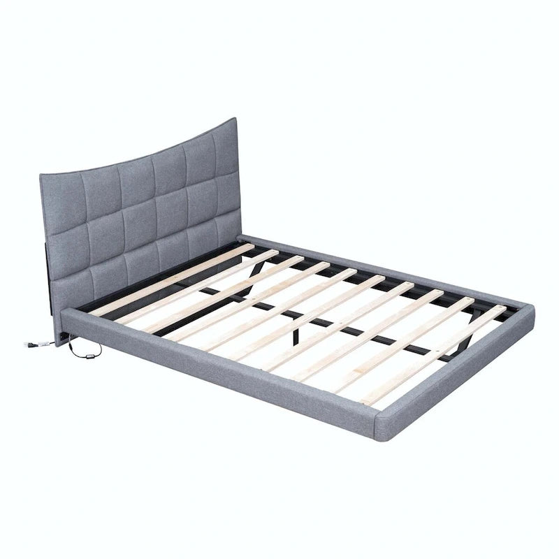 Lit plateforme rembourré pleine grandeur avec lumières DEL et ports de chargement USB