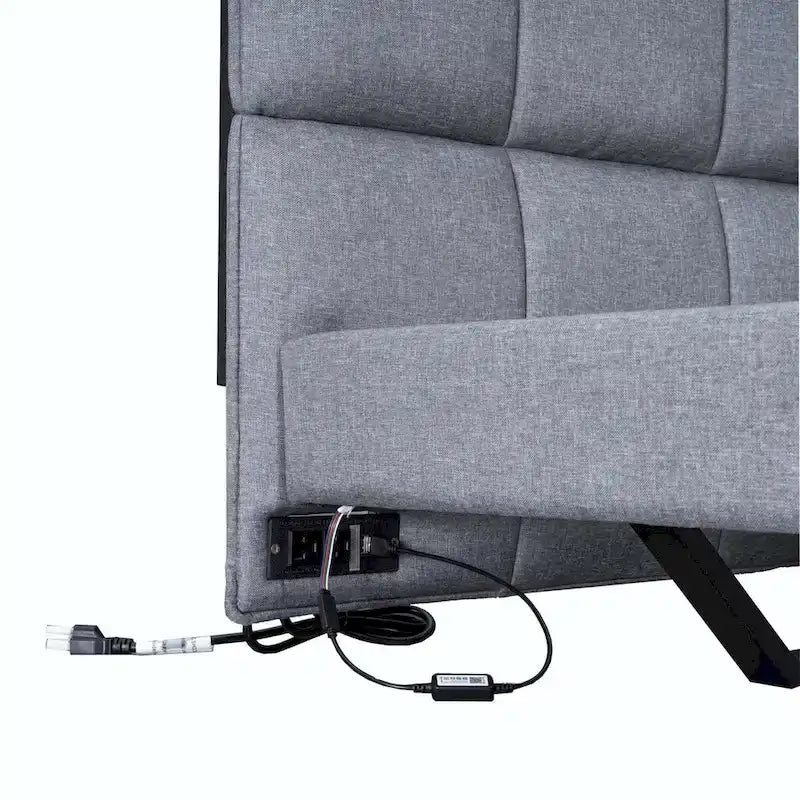 Lit plateforme rembourré pleine grandeur avec lumières DEL et ports de chargement USB