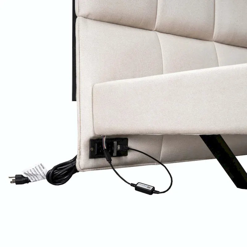 Lit plateforme rembourré pleine grandeur avec lumières DEL et ports de chargement USB