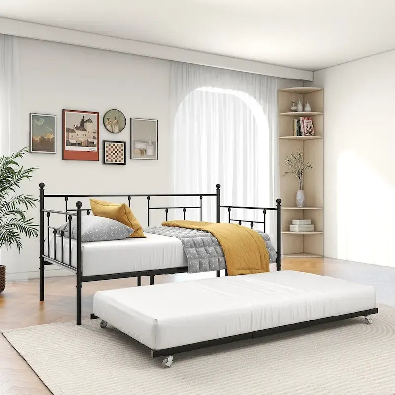 Cadre de lit de repos en métal avec lit gigogne - Taille simple