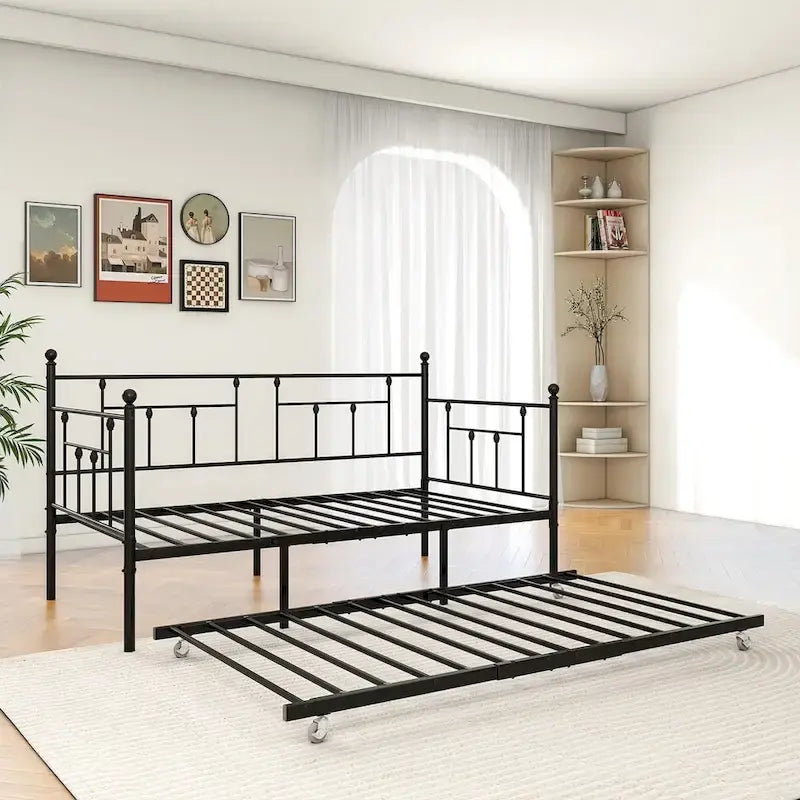 Cadre de lit de repos en métal avec lit gigogne - Taille simple