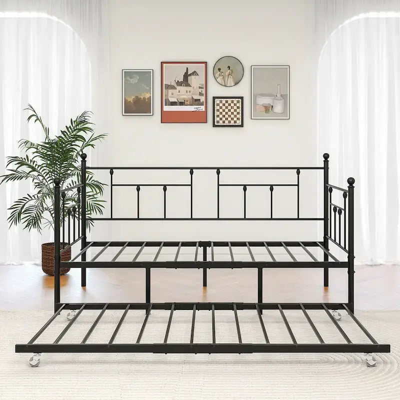 Cadre de lit de repos en métal avec lit gigogne - Taille simple