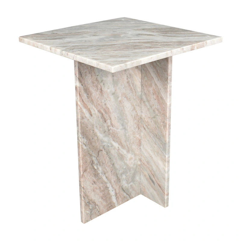 Table d'appoint à plateau en marbre – Base en T, pierre naturelle, hauteur 47 cm